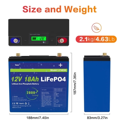 12v 18ah Lifepo4 แบตเตอรี่ลิเธียมไอออนกระแสไฟขนาดเล็ก 9A