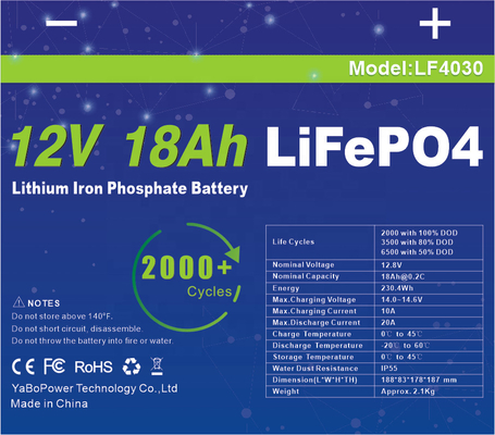 12v 18ah Lifepo4 แบตเตอรี่ลิเธียมไอออนกระแสไฟขนาดเล็ก 9A