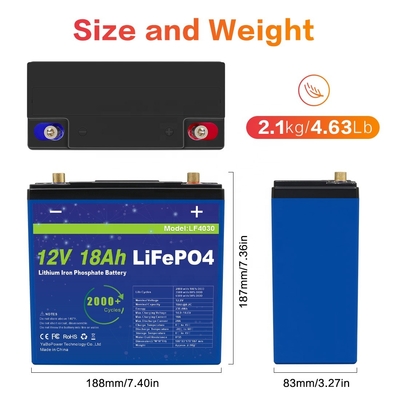โรงงานจัดหาที่สำคัญกำหนดเอง 12v 18Ah ปล่อยปัจจุบัน 9A Lifepo4 แบตเตอรี่ที่มีความจุที่โดดเด่น