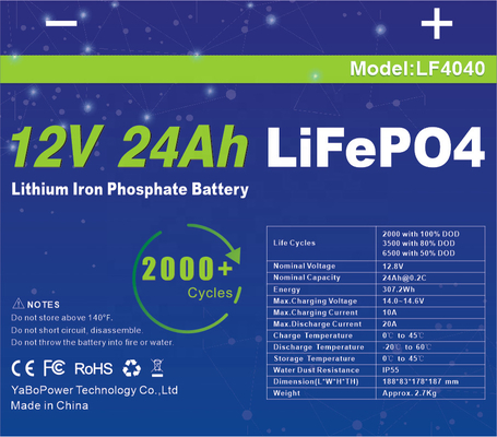 24Ah 12v Lifepo4 เซลล์แบตเตอรี่ลิเธียม IP55 กันน้ำ