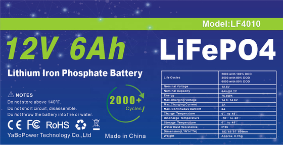 Smart BMS 12v 6ah Lifepo4 Battery Pack รอบลึก 2000 รอบ