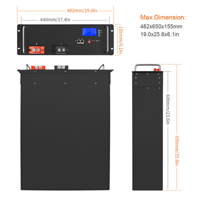 LCD 48V Lifepo4 แบตเตอรี่ 2.5kwh ลิเธียมรอบลึก 48 โวลต์ 50ah