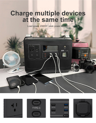 Ups สถานีไฟฟ้าลิเธียมแบบพกพา Lifepo4 Solar 2000W 1000 วัตต์ Two-Way Quick