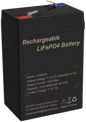 แบตเตอรี่ลิเธียมเหล็กฟอสเฟตรอบลึก LiFePO4 แบตเตอรี่ลิเธียม 6V 6Ah 6.4V สำหรับของเล่น UPS