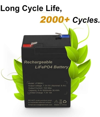 แบตเตอรี่ลิเธียมเหล็กฟอสเฟตรอบลึก LiFePO4 แบตเตอรี่ลิเธียม 6V 6Ah 6.4V สำหรับของเล่น UPS