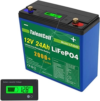 ชุดแบตเตอรี่ลิเธียม Lifepo4 12v 24ah ความจุขนาดใหญ่แบบชาร์จได้พร้อมจอแสดงผล LCD