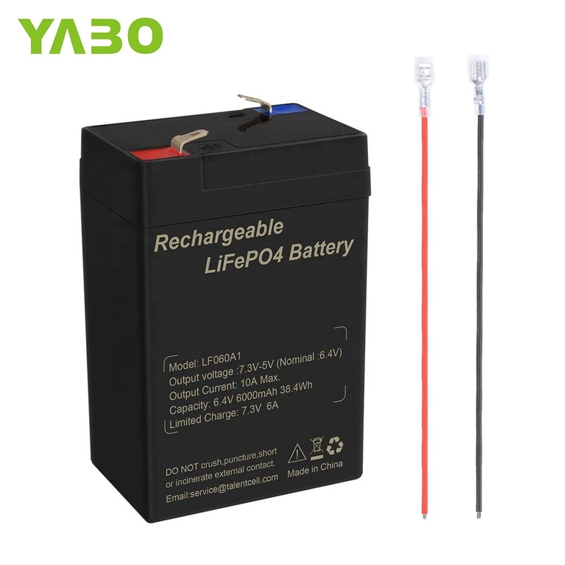 แบตเตอรี่ลิเธียมเหล็กฟอสเฟตรอบลึก LiFePO4 แบตเตอรี่ลิเธียม 6V 6Ah 6.4V สำหรับของเล่น UPS