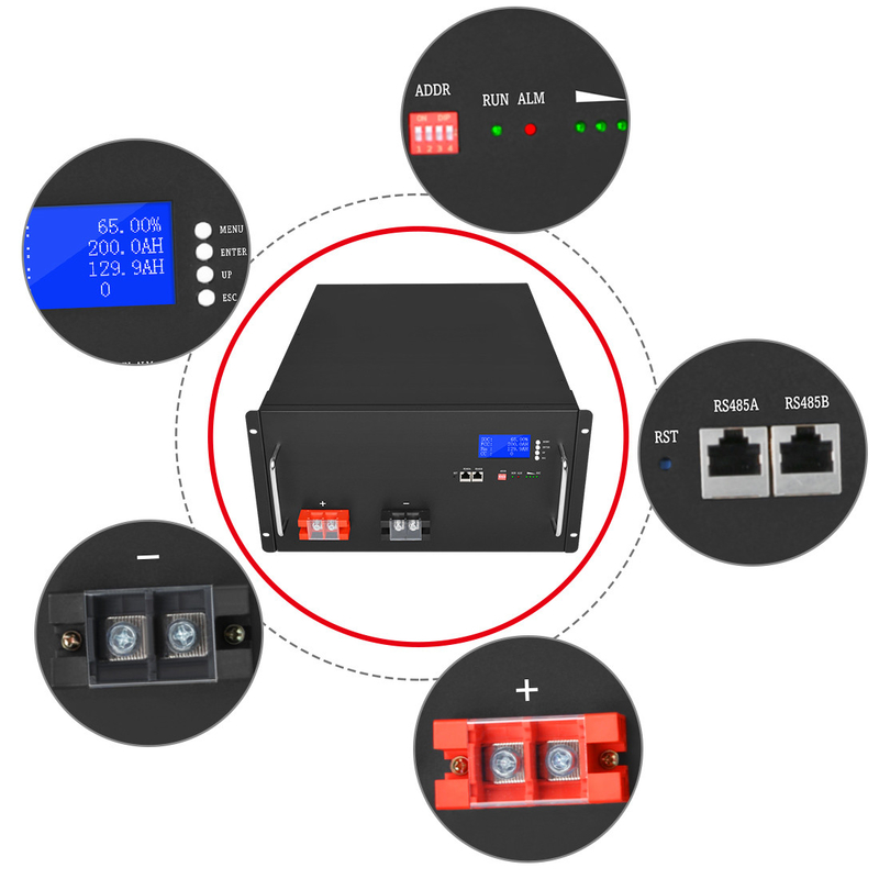 แบตเตอรี่ Lifepo4 ขนาด 230Ah 51.2 V ที่ชาร์จได้ ขนาดแบตเตอรี่ 16S1P 5.5U